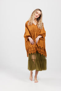 French cotton smock. scalloped lace.