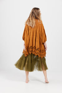 French cotton smock. scalloped lace.