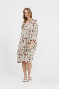 Amelia floral linen dress. Natural.