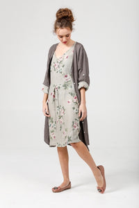 Amelia floral linen dress. Dove Grey