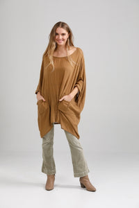 Camilla Cotton Gauze one size top. Tobacco