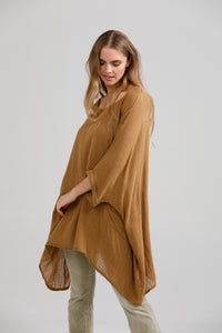 Camilla Cotton Gauze one size top. Tobacco