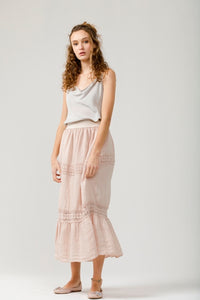 Capri linen & Lace skirt long. Blush