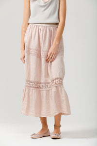 Capri linen & Lace skirt long. Blush
