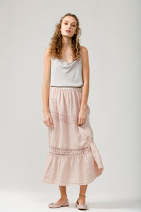 Capri linen & Lace skirt long. Blush
