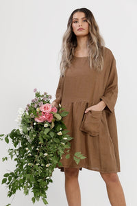 Clarissa Linen dress. Tobacco.