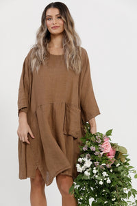 Clarissa Linen dress. Tobacco.