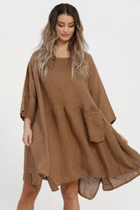 Clarissa Linen dress. Tobacco.