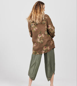Rupert Boyfriend Floral Linen Shirt. Chocolate Rose