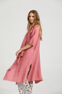 Sabine long linen duster coat. Denim Blue