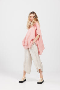 Sorrento linen Top. Shell Pink