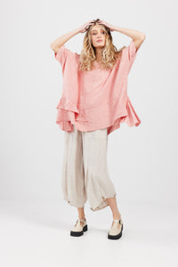 Sorrento linen Top. Shell Pink