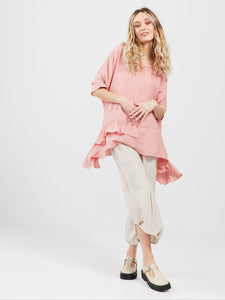 Sorrento linen Top. Shell Pink