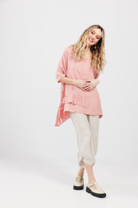 Sorrento linen Top. Shell Pink