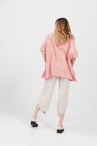Sorrento linen Top. Shell Pink