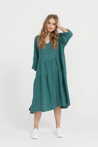 Stella linen dress. Emerald