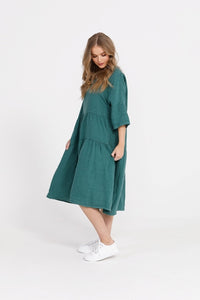 Stella linen dress. Emerald