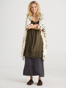 Abigail floral linen shirt dress. Antique Cream