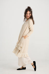 Florette Linen and Lace long Coat . Coconut