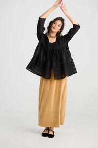 Elodie short Linen gauze and lace jacket. Licorice