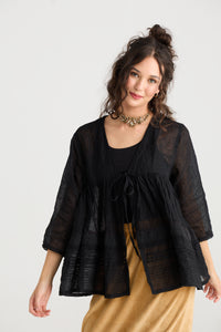 Elodie short Linen gauze and lace jacket. Licorice