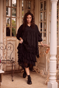 French cotton smock. scalloped lace.