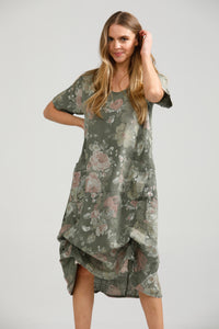 Primavera linen dress. Olive Rose Floral