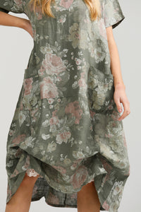 Primavera linen dress. Olive Rose Floral