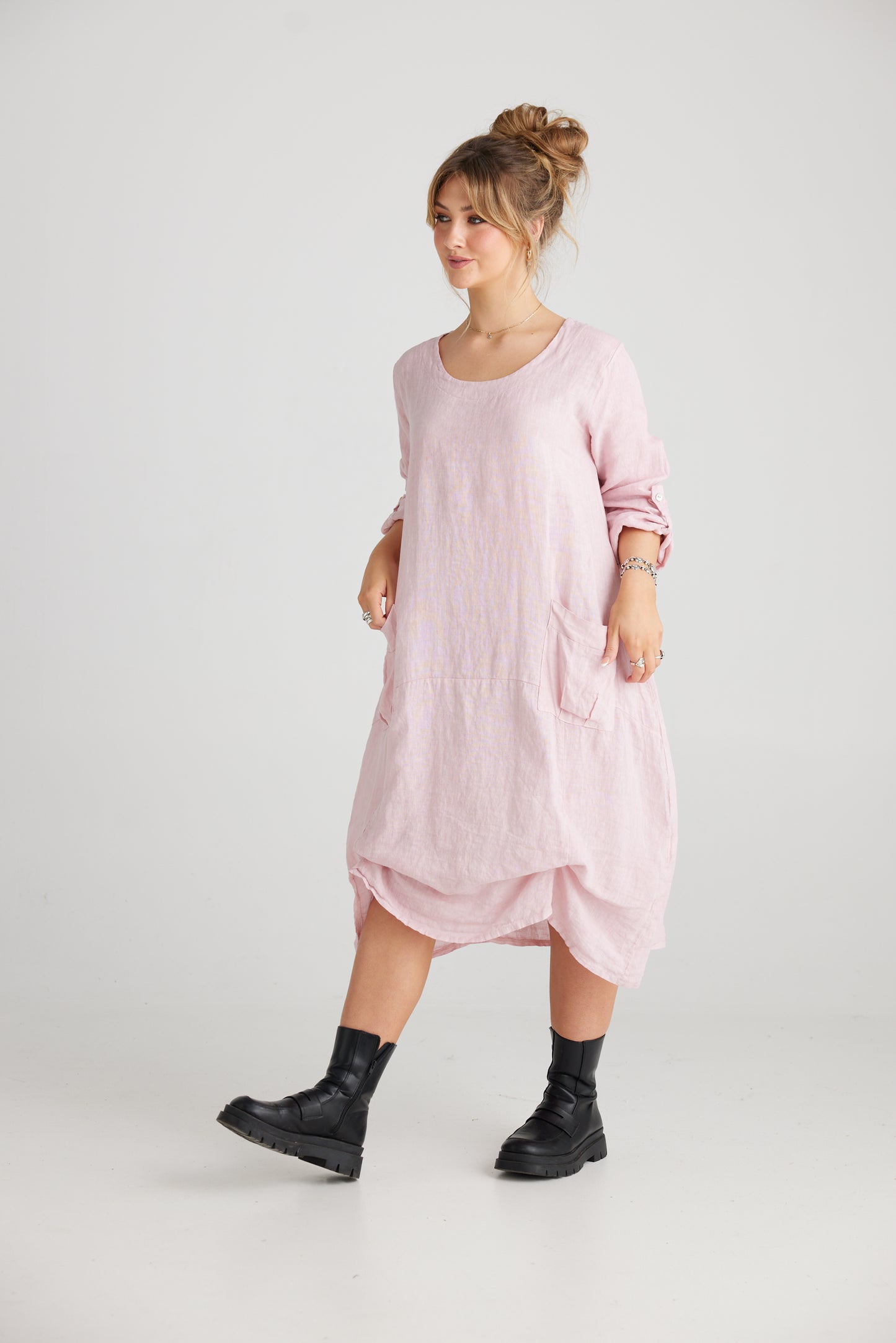 Primavera linen Dress . Blush pink.