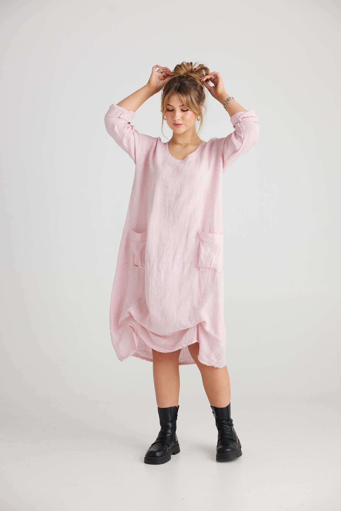 Primavera linen Dress . Blush pink.