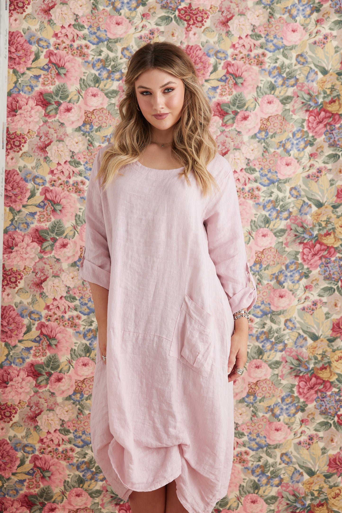 Primavera linen Dress . Blush pink.