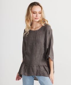 Priscilla Linen top. Charcoal