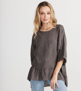 Priscilla Linen top. Charcoal