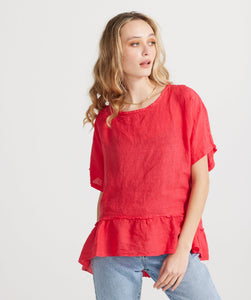 Priscilla linen top. Christmas red