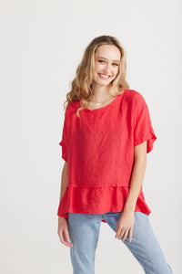 Priscilla linen top. Christmas red