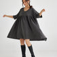 Provence cotton smock dress. Charcoal