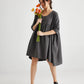 Provence cotton smock dress. Charcoal