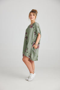 Rosabella linen dress. Olive Floral
