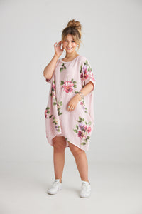 Rosabella linen Dress.  Pink Floral