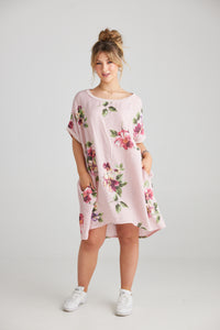 Rosabella linen Dress.  Pink Floral