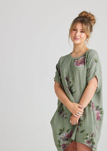 Rosabella linen dress. Olive Floral