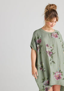 Rosabella linen dress. Olive Floral