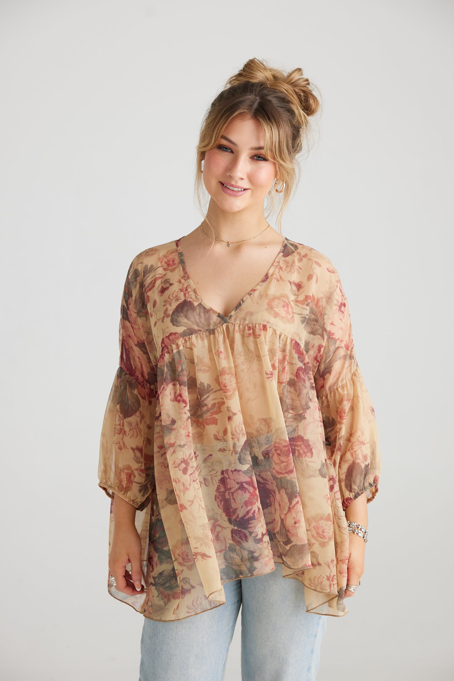 Ariel chiffon blouse. Antique Rose