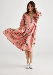 Stella Floral Linen Dress. Shell Pink
