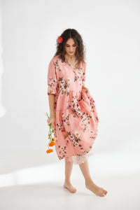 Stella Floral Linen Dress. Shell Pink