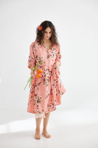 Stella Floral Linen Dress. Shell Pink