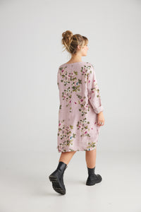 Amelia floral linen dress. Lilac Pink.