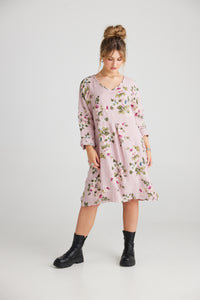 Amelia floral linen dress. Lilac Pink.