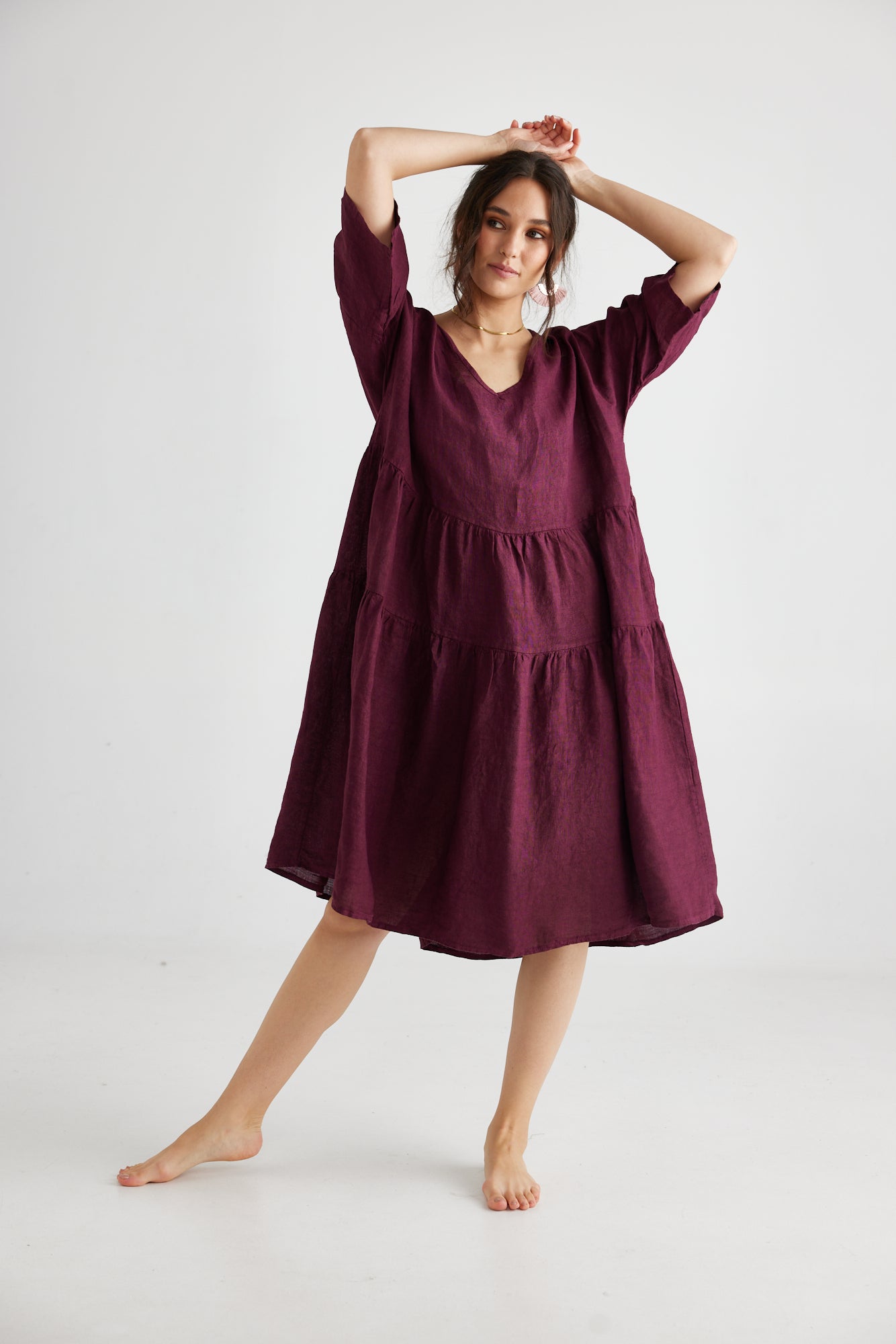 Stella linen dress. Wine