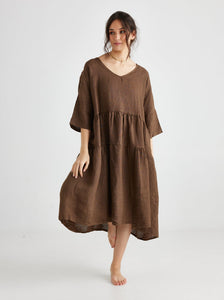 Stella linen dress. Dark Chocolate